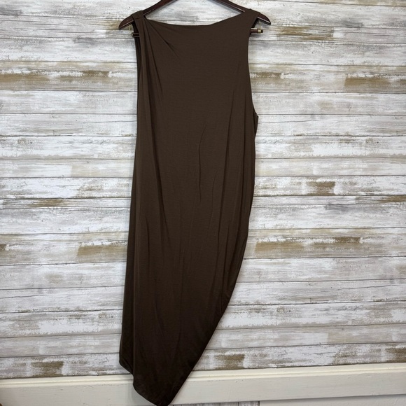 Helmut Lang Women’s Brown Asymmetrical Sleeveless Silk Blend Dress Size Large - Picture 1 of 8